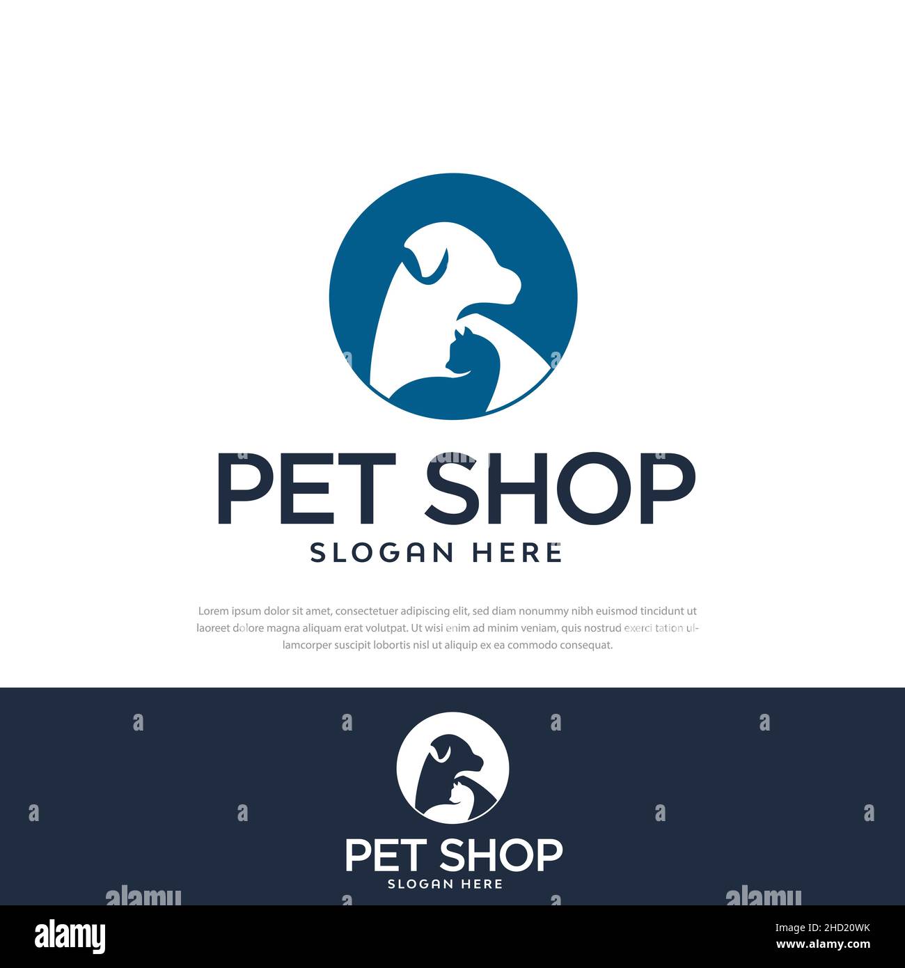 Logo chien et chat en cercle, modèle de logo de la boutique d'animaux de compagnie, emblème, symbole, icône, Illustration de Vecteur