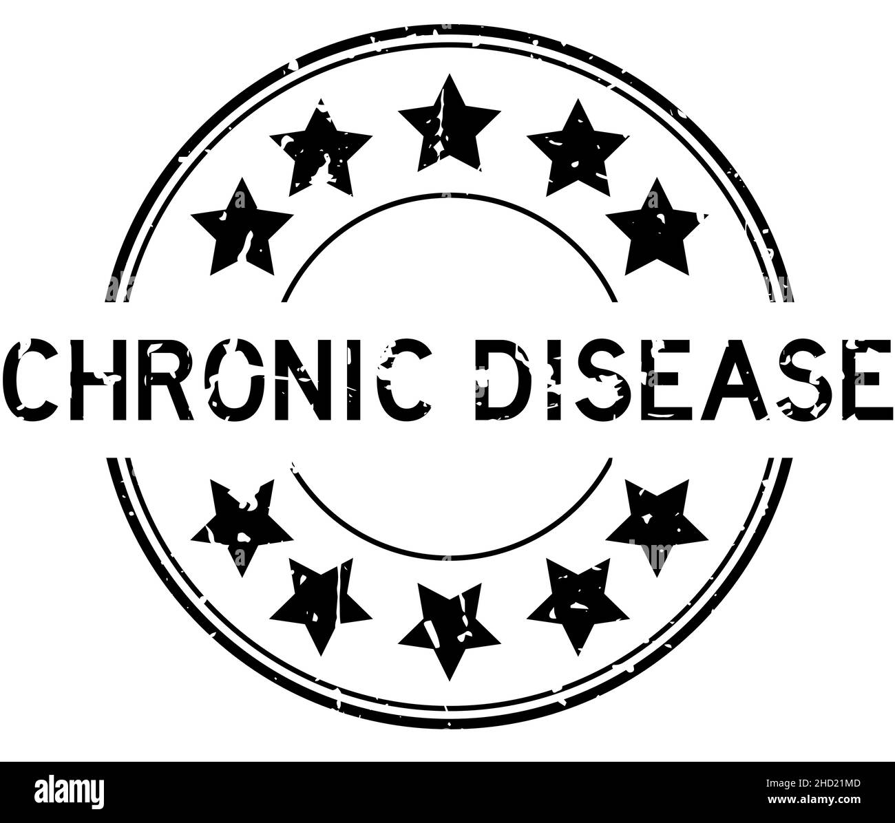 Grunge noir de la maladie chronique mot avec l'icône étoile autour caoutchouc cachet sur fond blanc Illustration de Vecteur