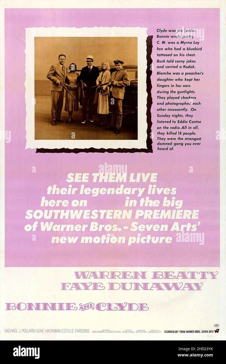 Affiche théâtrale pour la première dans le sud-ouest du film de 1967 Bonnie et Clyde FEAT Warren Beatty, Faye Dunaway et Gene Hackman. Banque D'Images