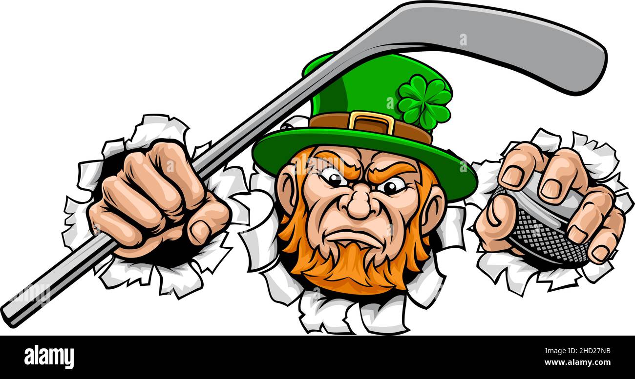 Hockey sur glace Lepremun, mascotte de sport, dessin animé Illustration de Vecteur