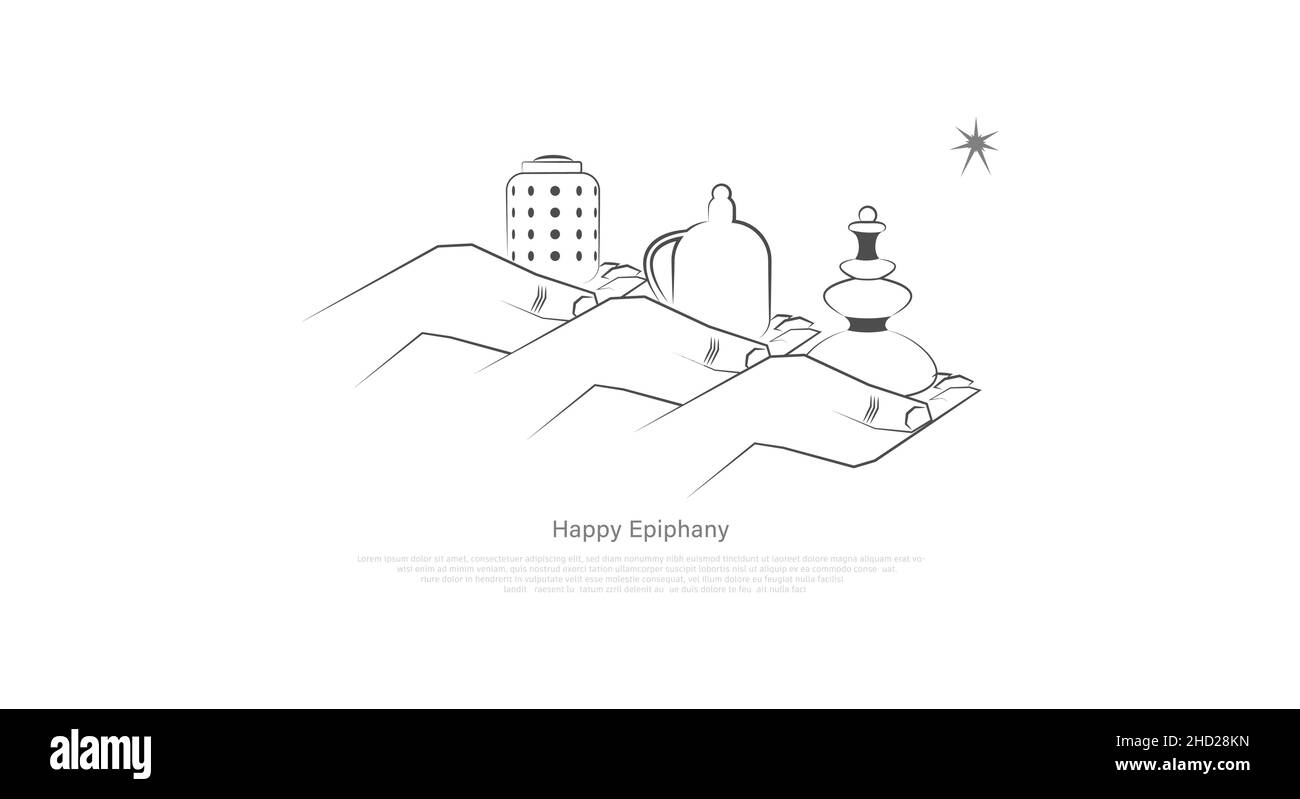 Illustration vectorielle d'Epiphany, un festival chrétien.Mains abstraites de 3 rois avec cadeaux.La Fête de l'Epiphanie.L'Epifania. Illustration de Vecteur