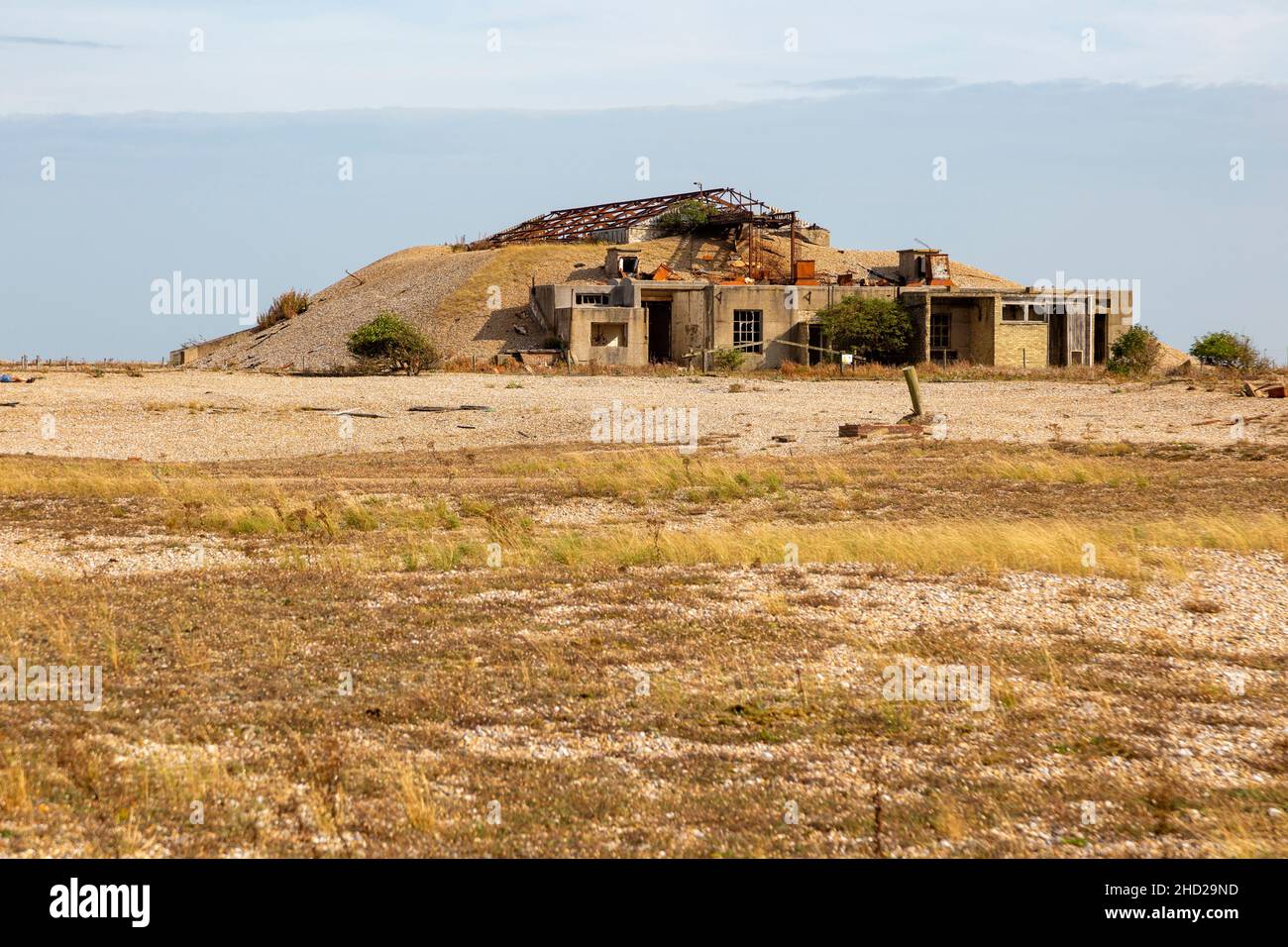 Bâtiments d'essais de bombes militaires abandonnés, ancien centre de recherche sur les armes atomiques, Orford Ness, Suffolk, Royaume-Uni Banque D'Images