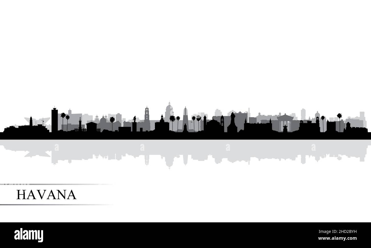 Arrière-plan silhouette de la ville de la Havane, illustration vectorielle Banque D'Images