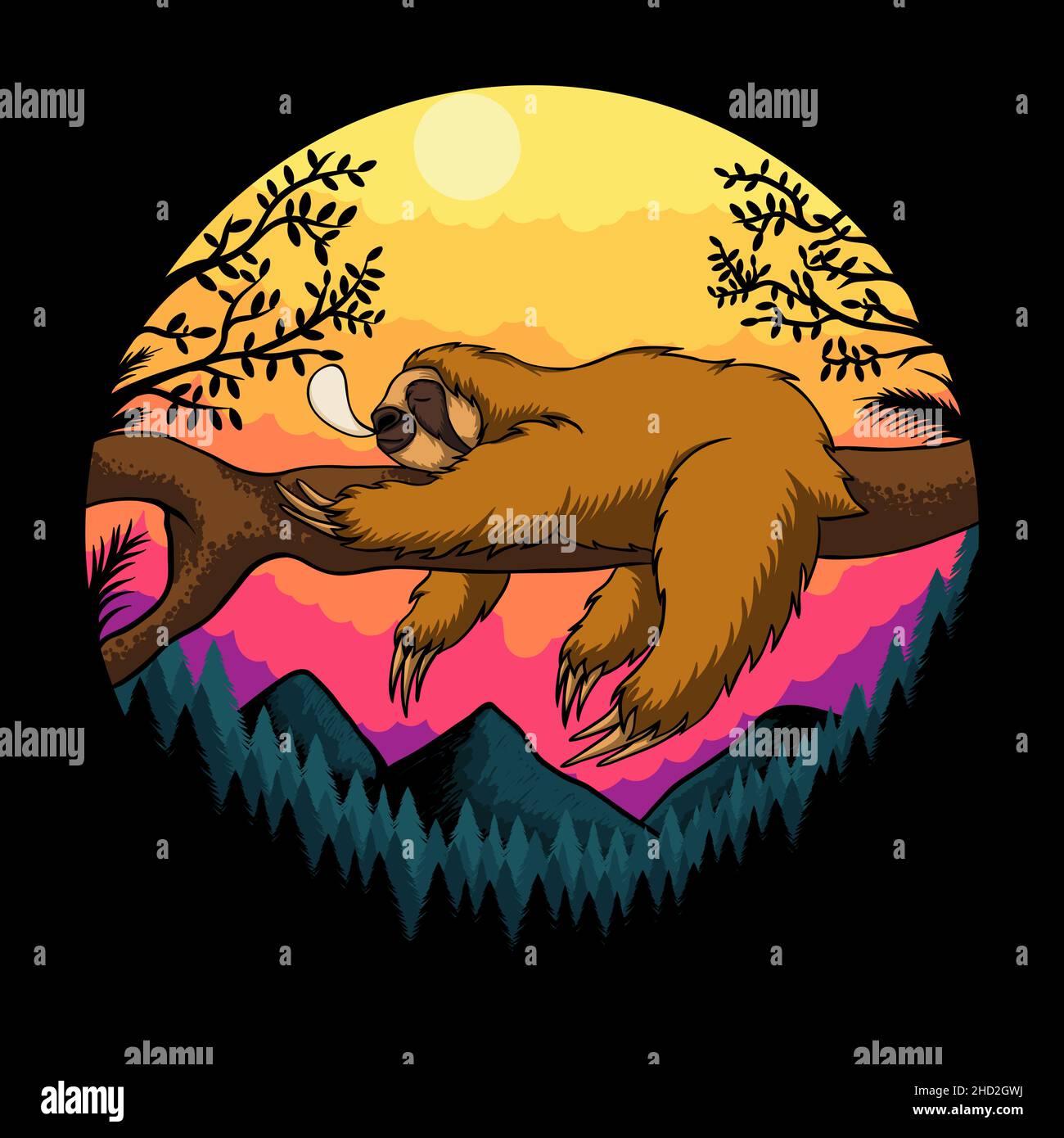 Illustration du vecteur rétro de coucher de soleil de sommeil Illustration de Vecteur