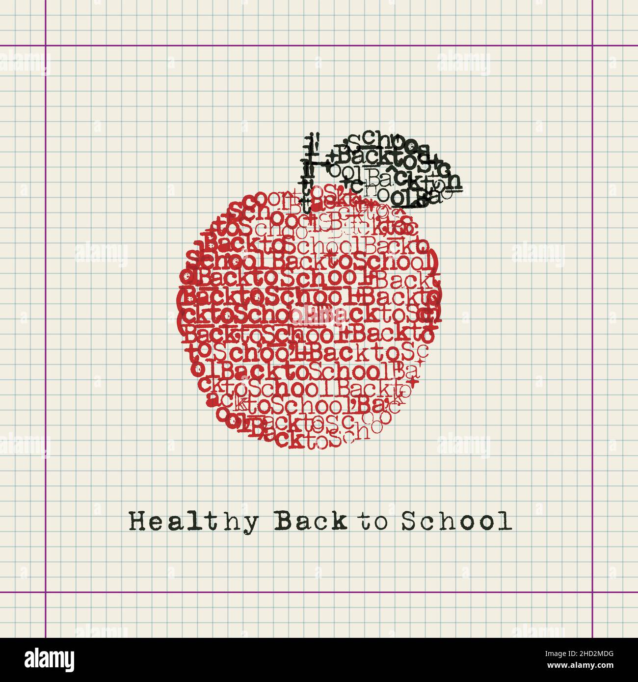 retour à l'école en bonne santé dans l'illustration de l'art de machine à écrire sur la page de carnet d'école Illustration de Vecteur
