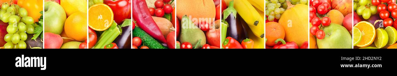 Différents fruits et légumes utiles fond.Skinali en verre.Photo large. Banque D'Images