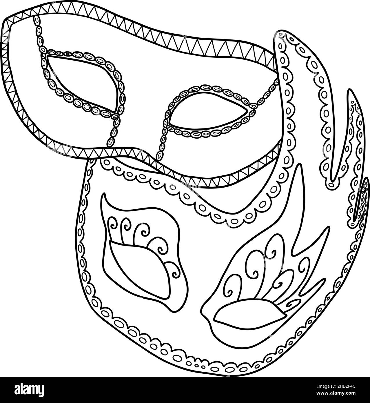 deux masques de fête de carnaval vénitien noir et blanc livre de coloriage Illustration de Vecteur