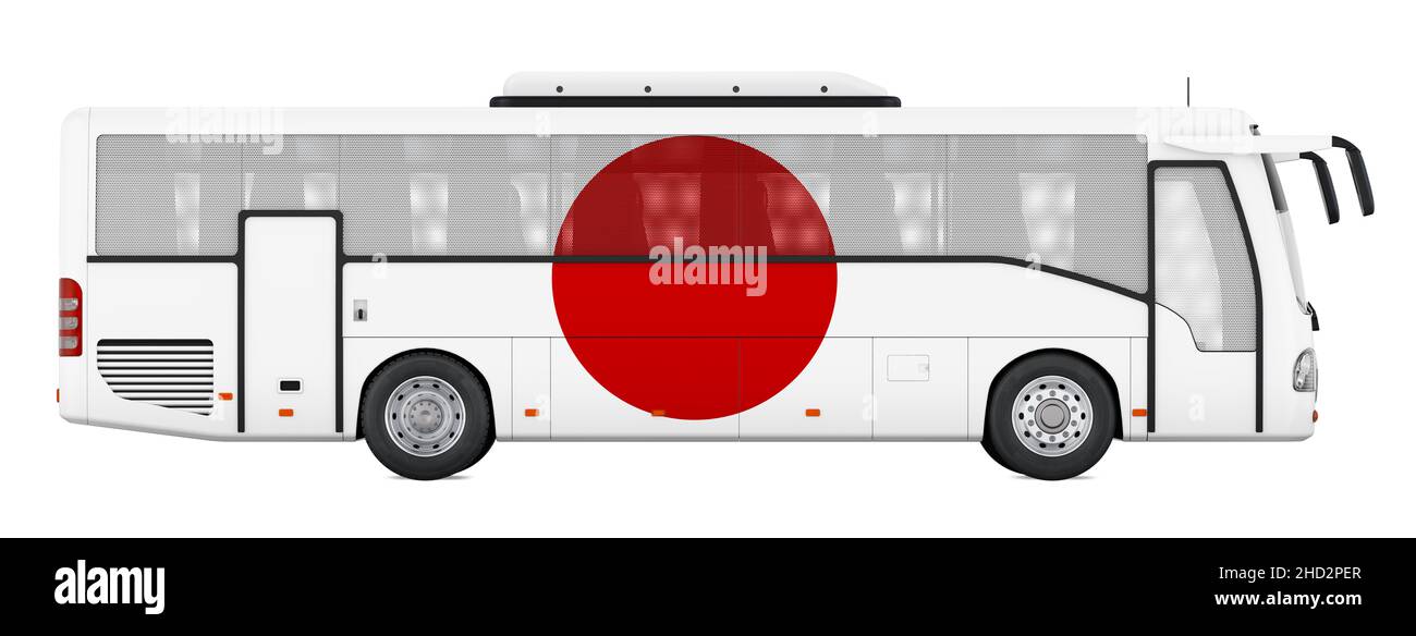 Voyages en bus au Japon, visites en bus japonais, concept.3D rendu isolé sur fond blanc Banque D'Images