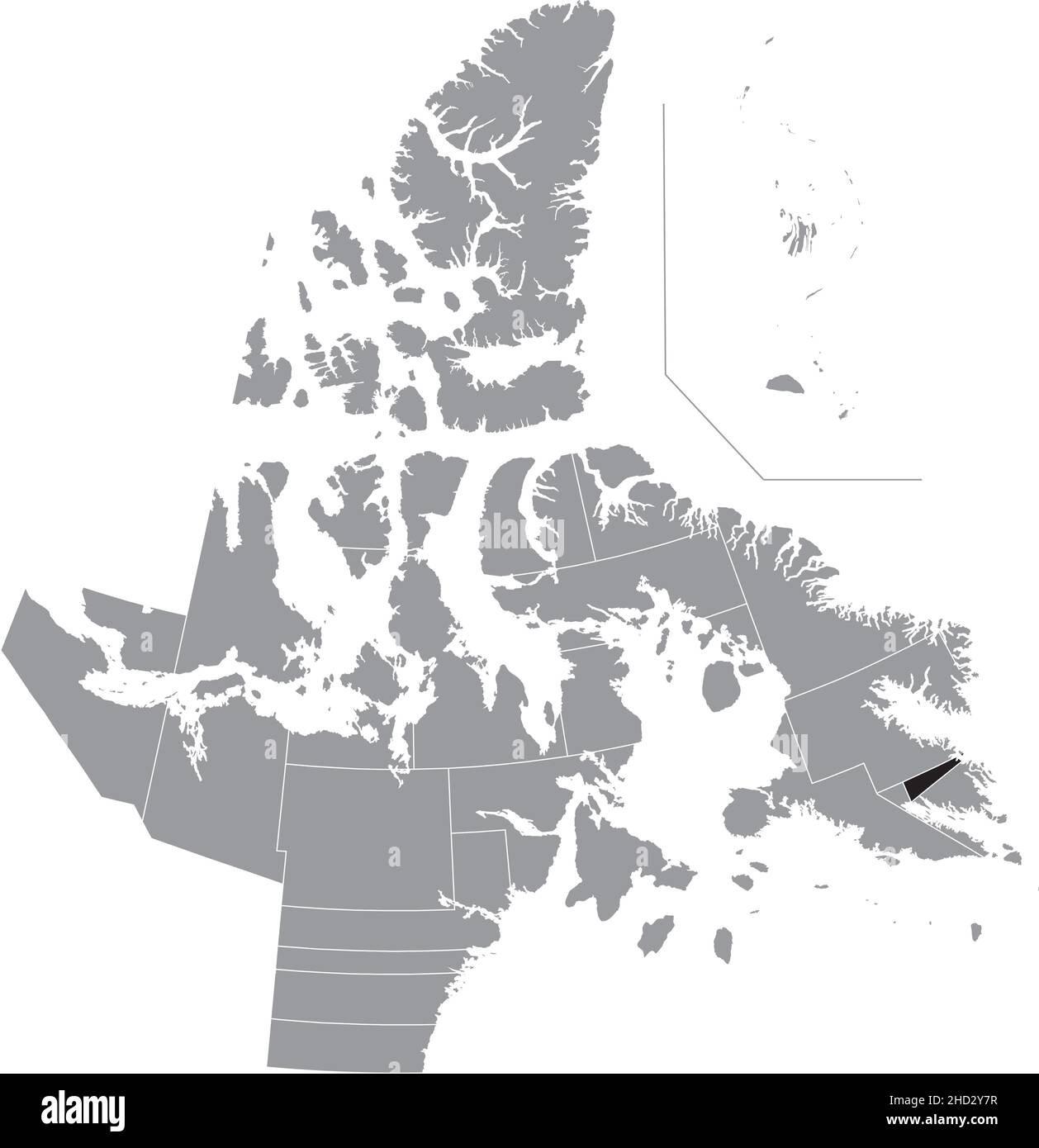 Noir plat blanc carte d'emplacement en surbrillance de la circonscription D'IQALUIT-TASILUK à l'intérieur de la carte administrative grise des circonscriptions territoriales de CAN Illustration de Vecteur