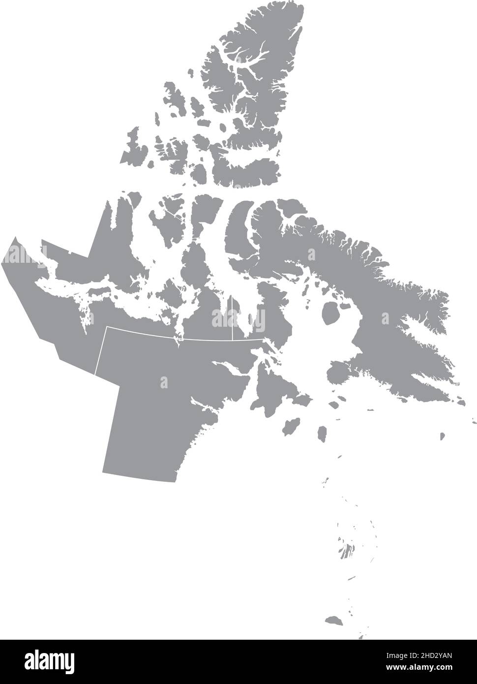 Carte administrative à vecteur blanc et plate gris des régions du territoire canadien du NUNAVUT, CANADA avec lignes de bordure blanche de ses régions Illustration de Vecteur