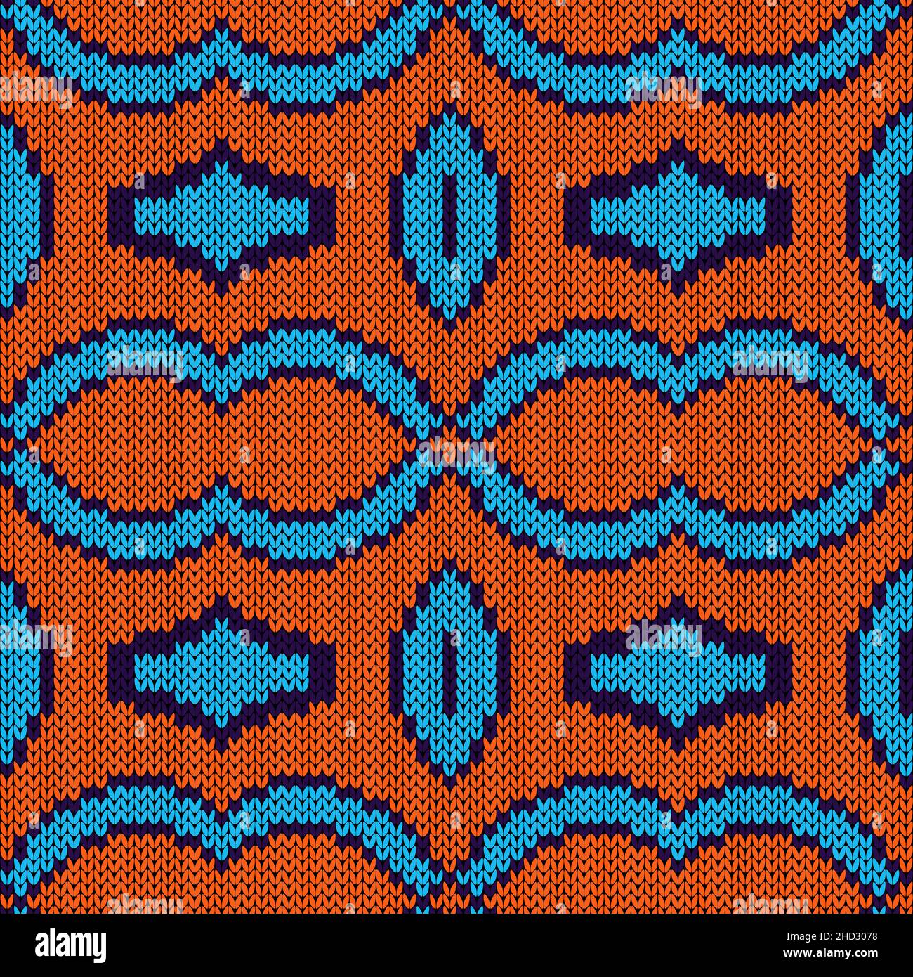 Tricoter sans couture motif vectoriel dans les couleurs bleu et orange comme texture de tissu, pour le tissu, les vêtements, les couvertures et autres Illustration de Vecteur