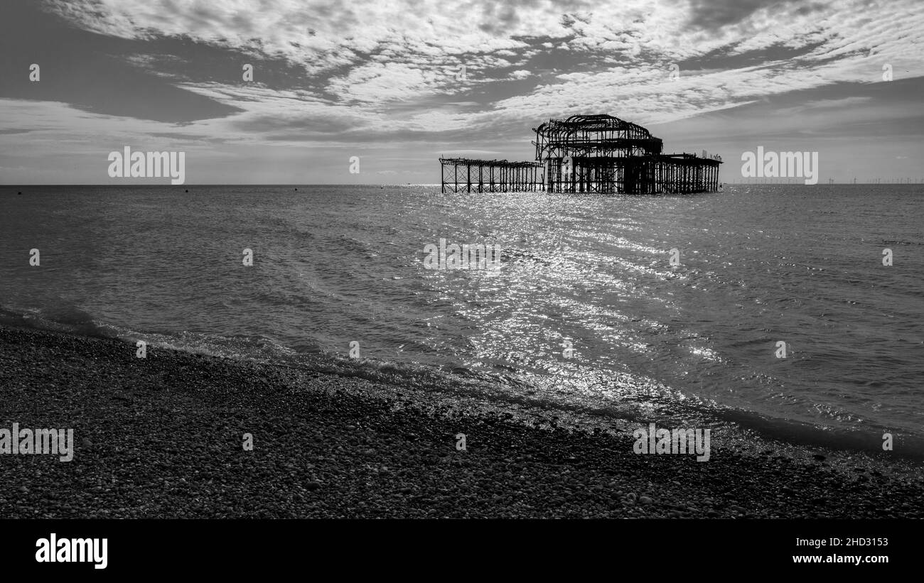 Noir et blanc Brighton Calm Day Banque D'Images