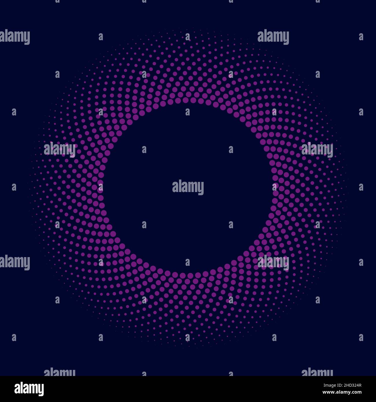 Points demi-ton violets abstraits sous forme de cercle.Illustration vectorielle.Élément de design pour logo rond technologique, cadre à bordure rayée, badges, emblèmes Illustration de Vecteur