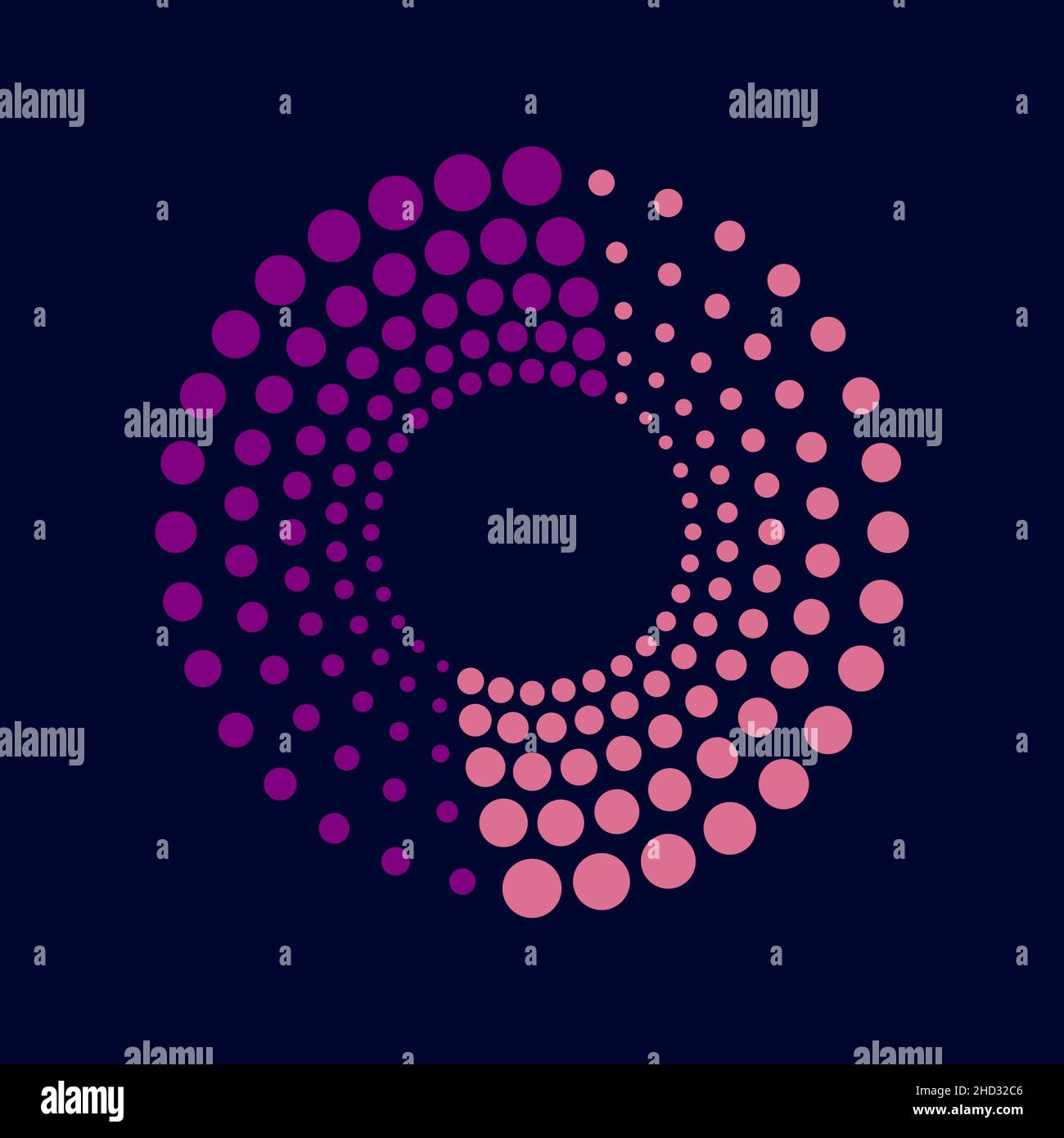 Points concentriques roses et violets en forme de cercle.Élément de conception demi-ton pour cadre de bordure, logo rond, tatouage, signe, symbole,pages web, imprime Illustration de Vecteur