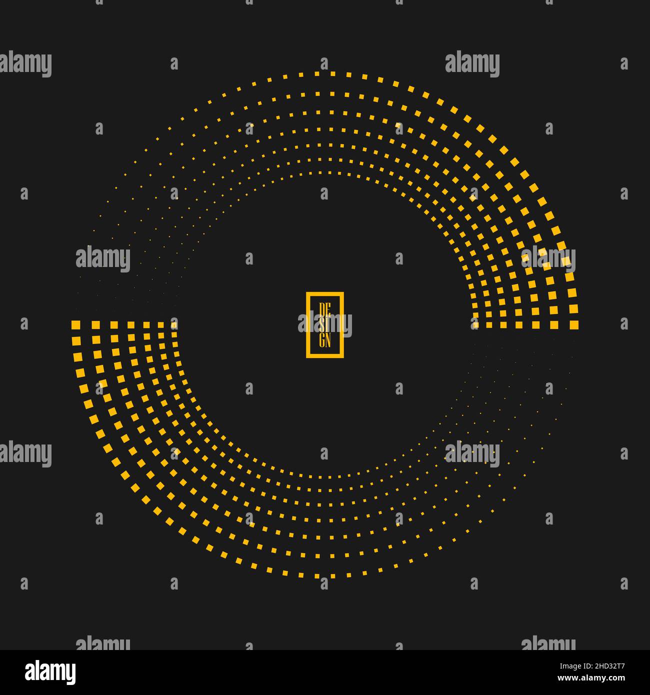 Petits carrés jaunes en forme de cercle.Points de demi-teinte jaunes.Élément de design tendance pour cadre de bordure, logo rond, tatouage d'occultation, signe, symbole,pages web Illustration de Vecteur