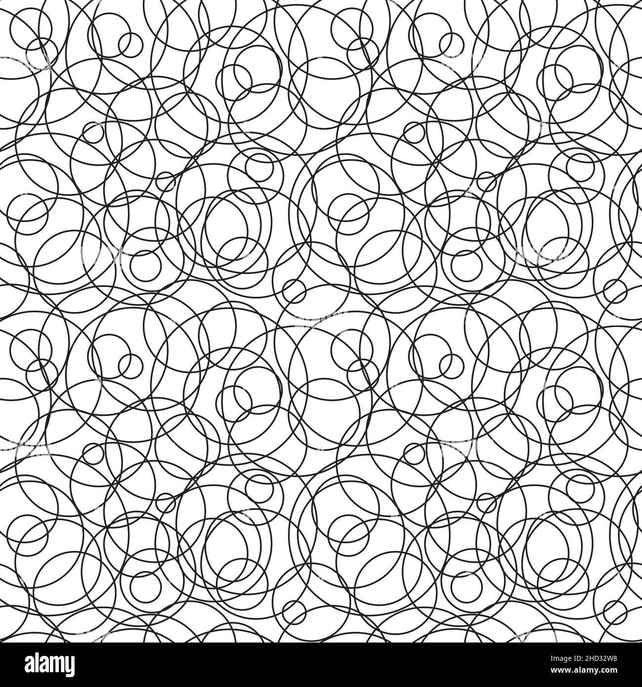 Motif abstrait sans couture dessiné à la main, texture noire et blanche embrouillée de lignes rondes. Illustration de Vecteur