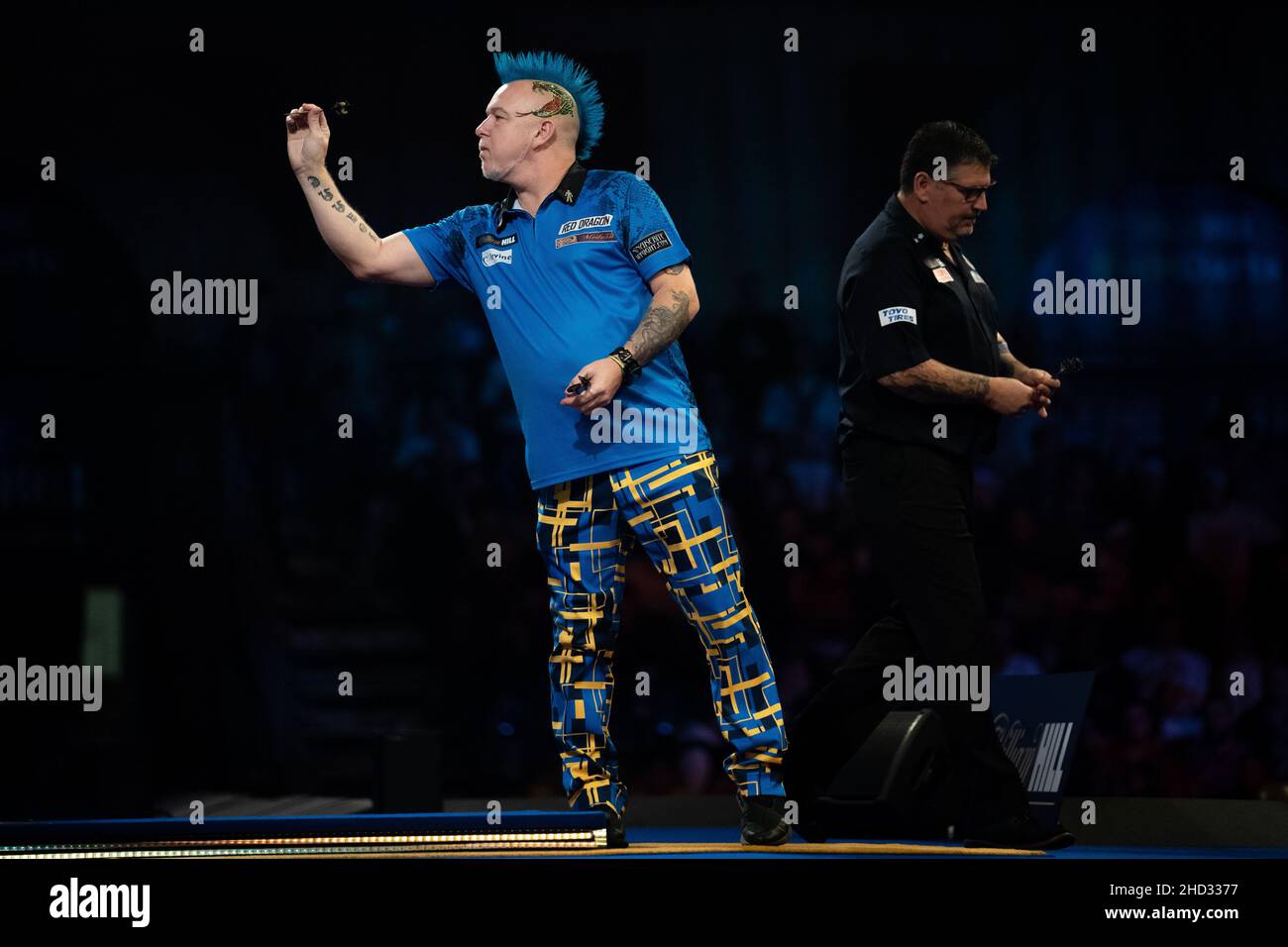 Peter Wright au cours de la quinze journée du Championnat du monde des fléchettes William Hill à Alexandra Palace, Londres.Date de la photo: Dimanche 2 janvier 2022. Banque D'Images