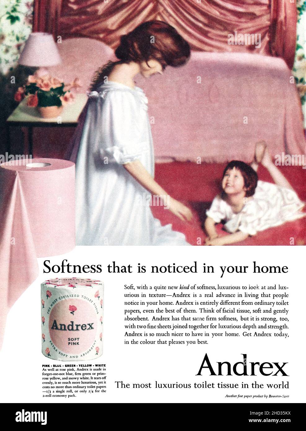 1961 publicité britannique pour le papier toilette rose Andrex. Banque D'Images