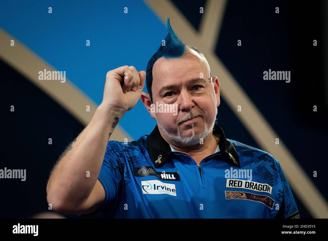 Peter Wright après avoir battu Gary Anderson pendant la quinze journée du Championnat du monde des fléchettes William Hill à Alexandra Palace, Londres.Date de la photo: Dimanche 2 janvier 2022. Banque D'Images