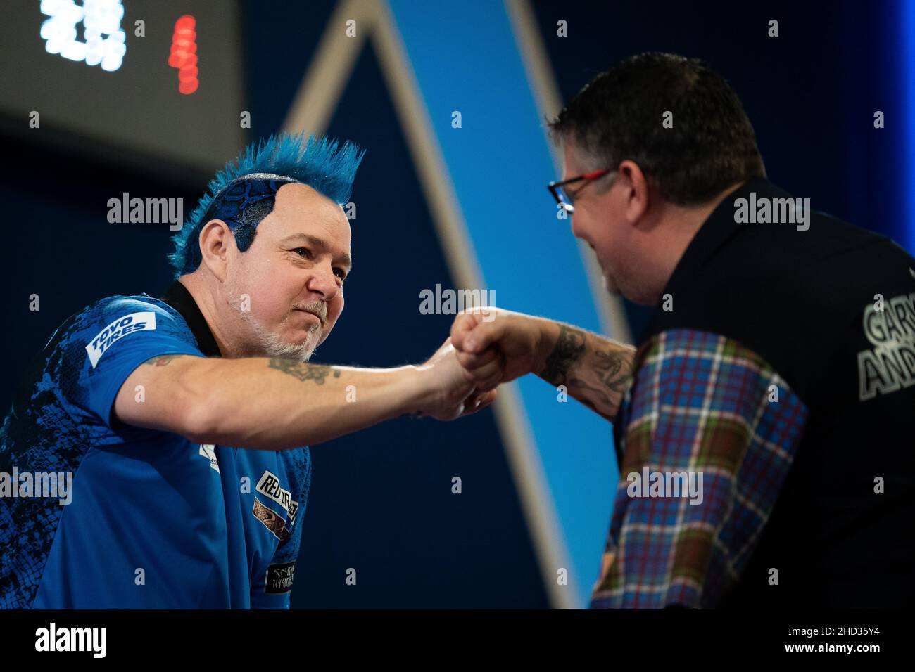 Peter Wright après avoir battu Gary Anderson pendant la quinze journée du Championnat du monde des fléchettes William Hill à Alexandra Palace, Londres.Date de la photo: Dimanche 2 janvier 2022. Banque D'Images