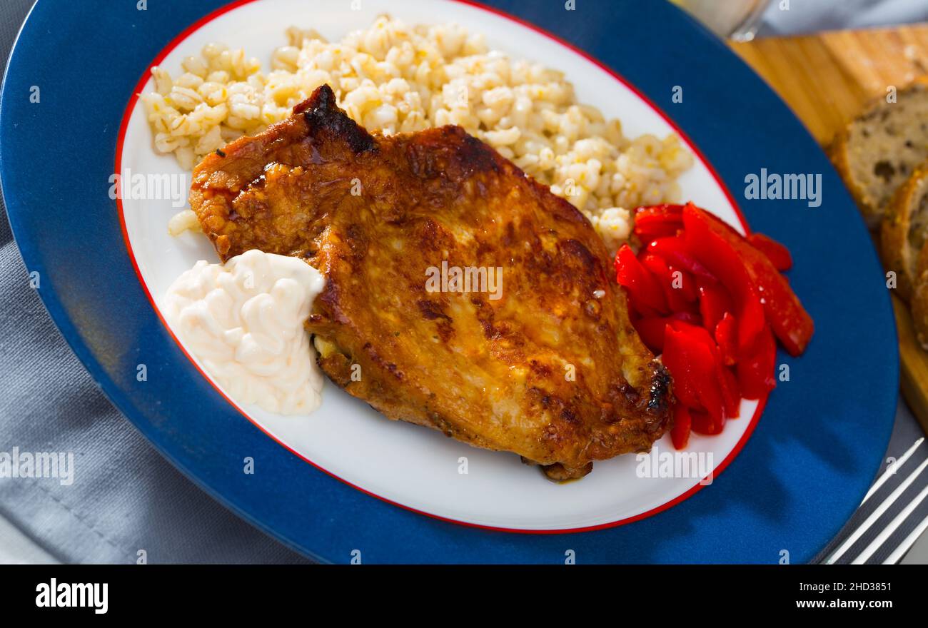 Steak de bœuf à l'orge perlé Banque D'Images