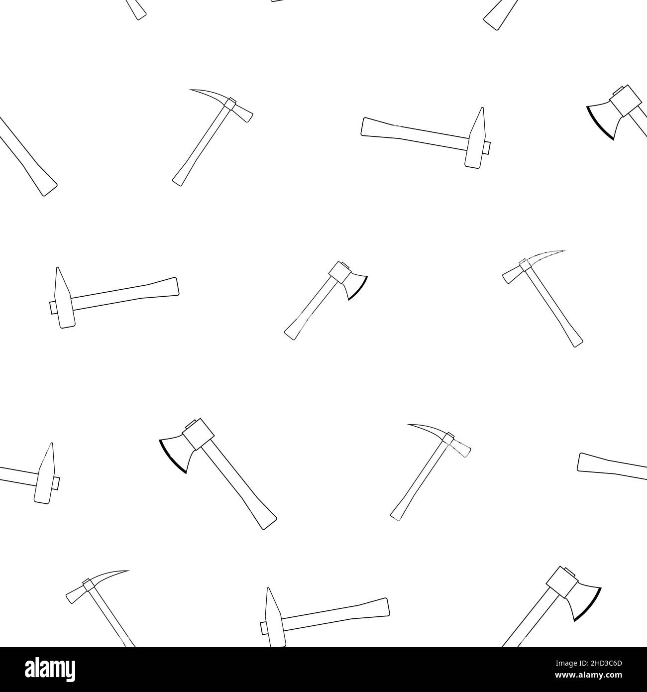 Motif de marteau, hache avec manche en bois en ligne.Sur fond blanc.Outils pour menuisiers et menuisiers.Illustration vectorielle plate. Illustration de Vecteur