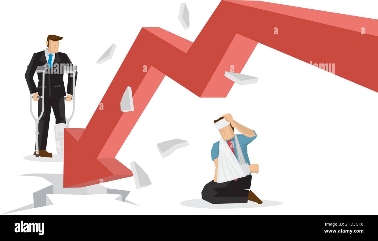 Récession économique, crise financière ou krach boursier avec un investisseur ou un propriétaire d'entreprise blessé.Flèche rouge vers le bas.Illustration vectorielle Illustration de Vecteur