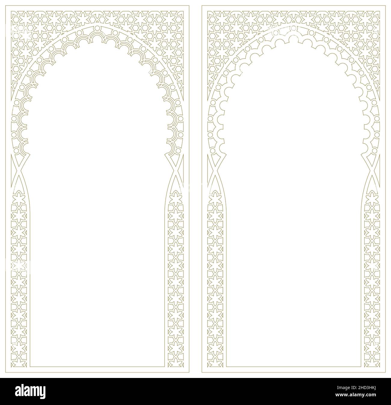 Cadre rectangulaire avec motif arabe et cadre en forme de courbure.Proportion 1x2.Lignes contourées Illustration de Vecteur