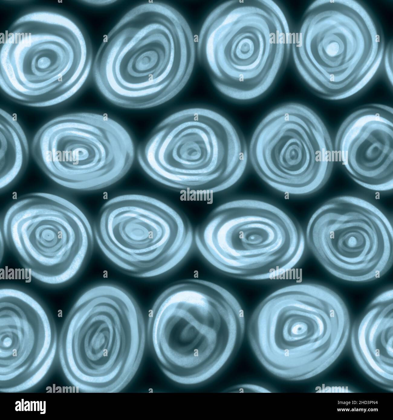 Grands cercles en spirale tourbillonneux et tourbillonneux qui semblent dessinés à la main dans une tuile turquoise, turquoise et cyan sans couture. Banque D'Images