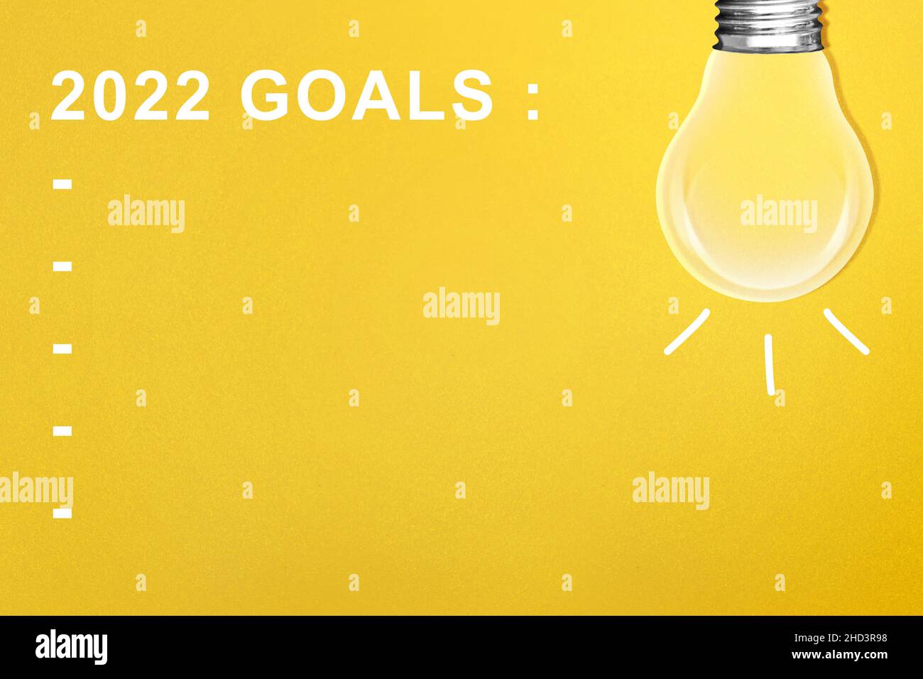 Liste vide pour 2022 objectifs avec un arrière-plan coloré.Objectifs de 2022.Bonne année 2022 Banque D'Images