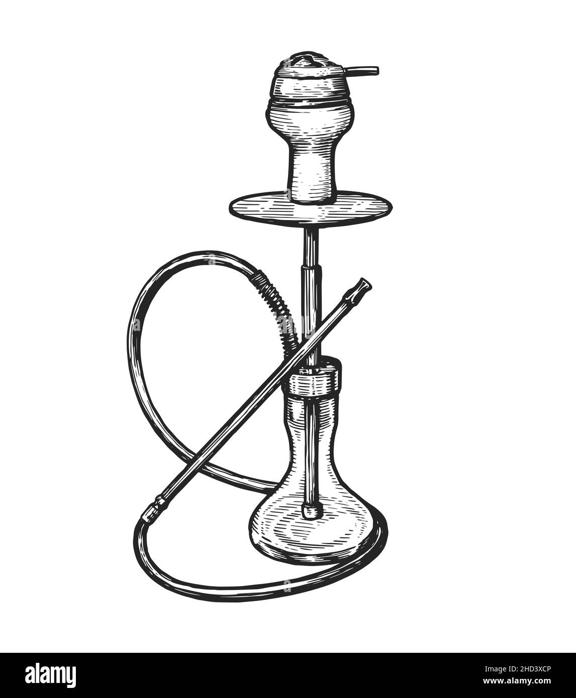 Esquisse du narguilé.Shisha, symbole nargile.Instrument pour vaporiser et fumer du tabac aromatisé Illustration de Vecteur