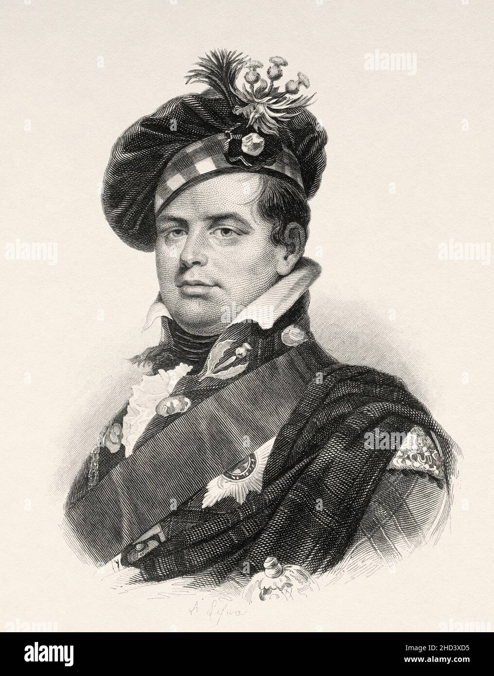 Le prince Augustus Frederick (1773-1843), duc de Sussex, était le sixième et neuvième fils du roi George III et de sa reine consort, Charlotte de Mecklembourg-Strelitz.Il était le seul fils survivant de George III qui n'avait pas fait carrière dans l'armée ou la marine.ROYAUME-UNI.Europe.Ancienne illustration gravée du 19th siècle de Portraits et histoire des hommes utile par Societe Montyon et Franklin 1837 Banque D'Images