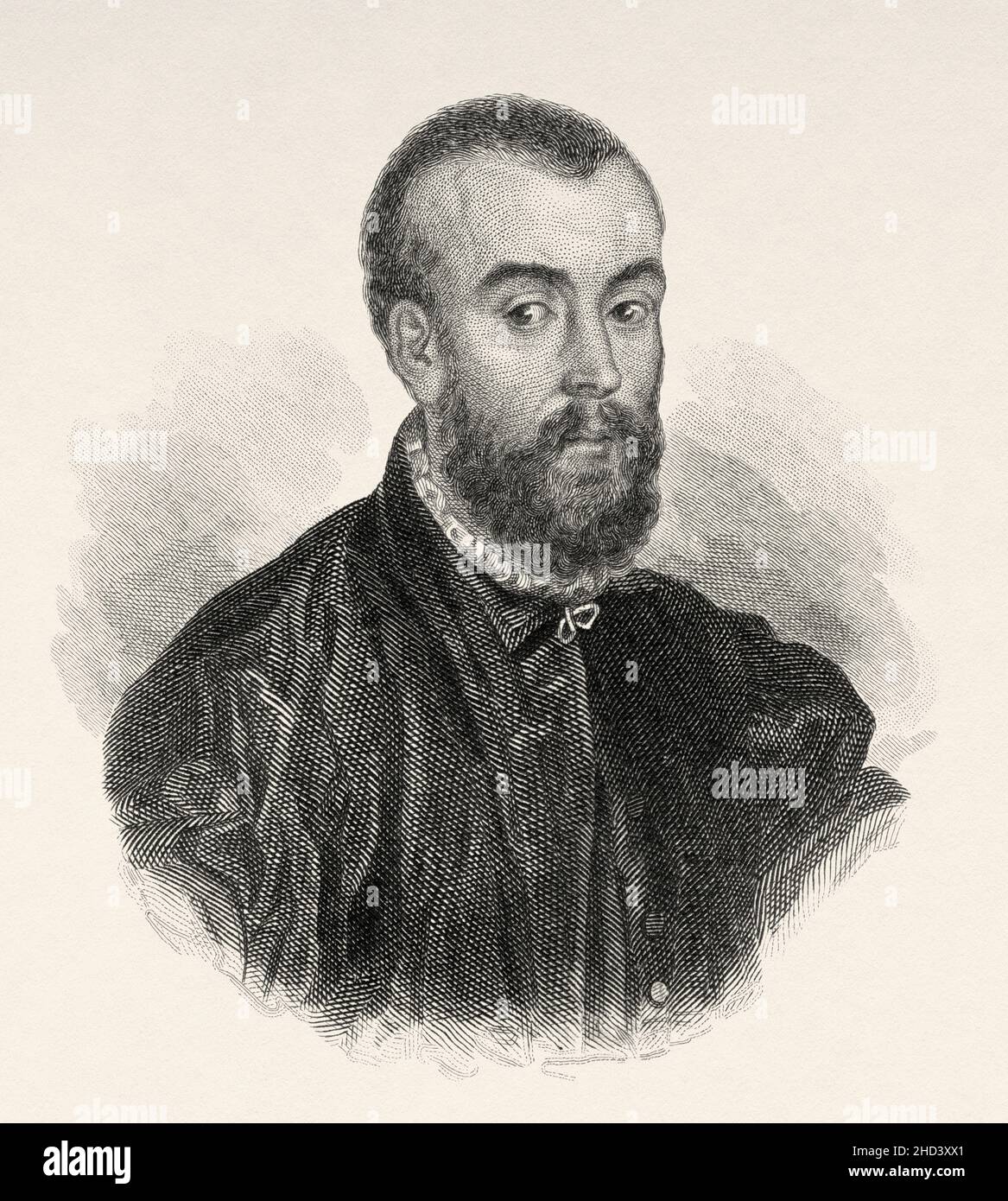 Andreas Vesalius (1514-1564) 16th-siècle anatomiste, médecin, et auteur de l'un des livres les plus influents sur l'anatomie humaine, de Humani Corporis Fabrica Libri Septem, fondateur de l'anatomie humaine moderne.Professeur à l'Université de Padoue, médecin impérial à la cour de l'empereur Charles V. Europe.Ancienne illustration gravée du 19th siècle de Portraits et histoire des hommes utile par Societe Montyon et Franklin 1837 Banque D'Images