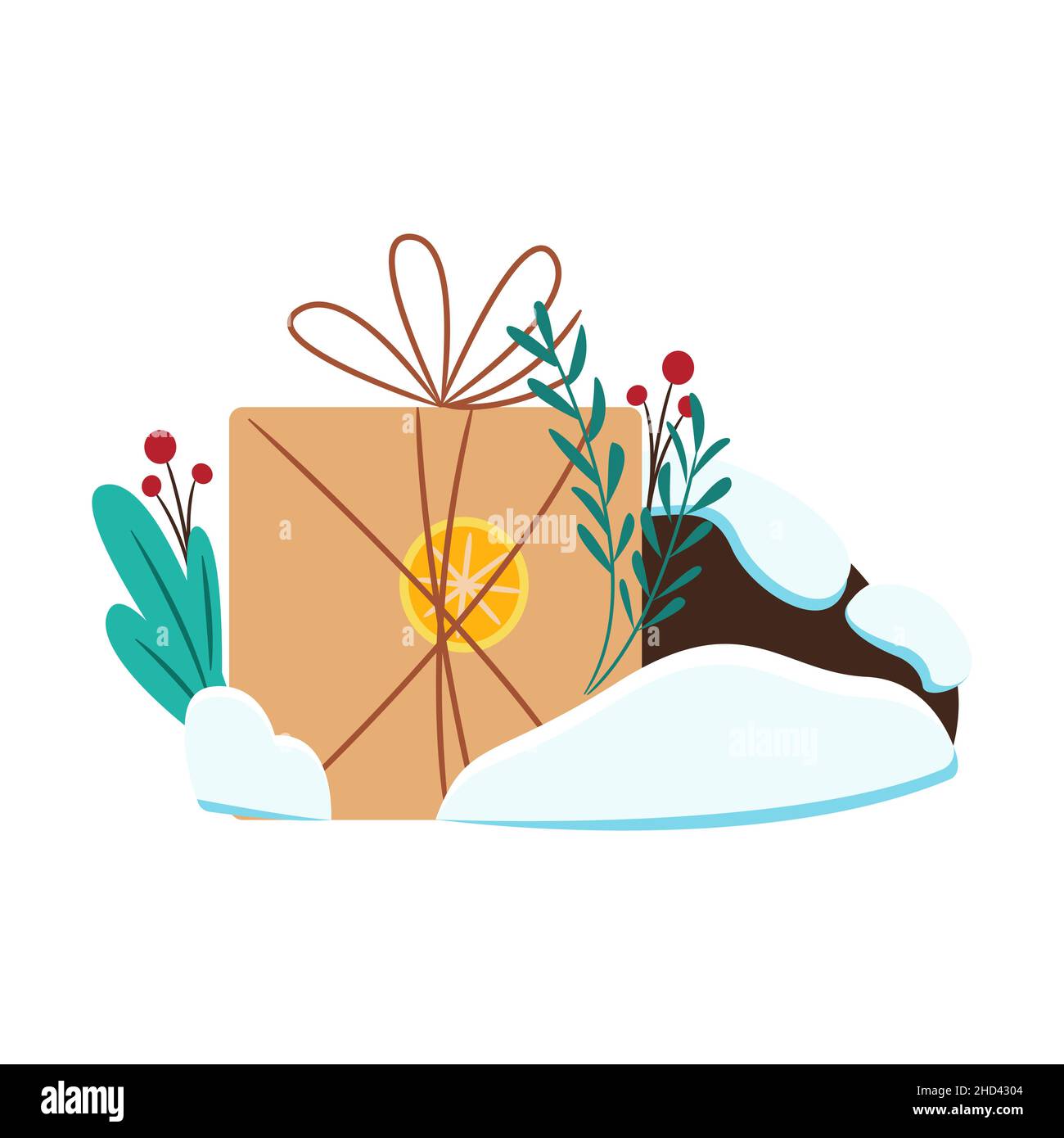 Le cadeau de Noël est joliment décoré.Illustration vectorielle de style plat.Isoler Illustration de Vecteur