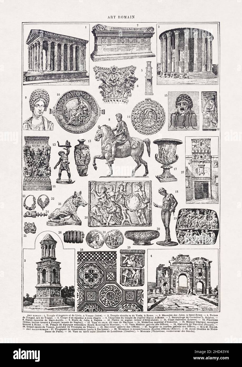 Ancienne illustration de l'art romain de D. de Laubadère publiée à la fin du 19th siècle. Banque D'Images