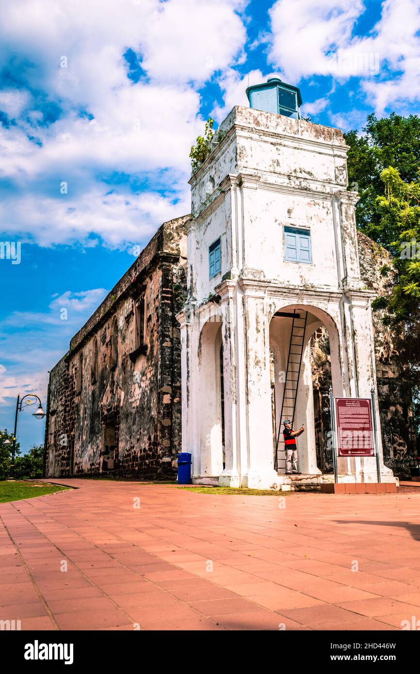 Photo verticale de l'église Saint-Paul dans la ville de Malacca, Malaisie Banque D'Images