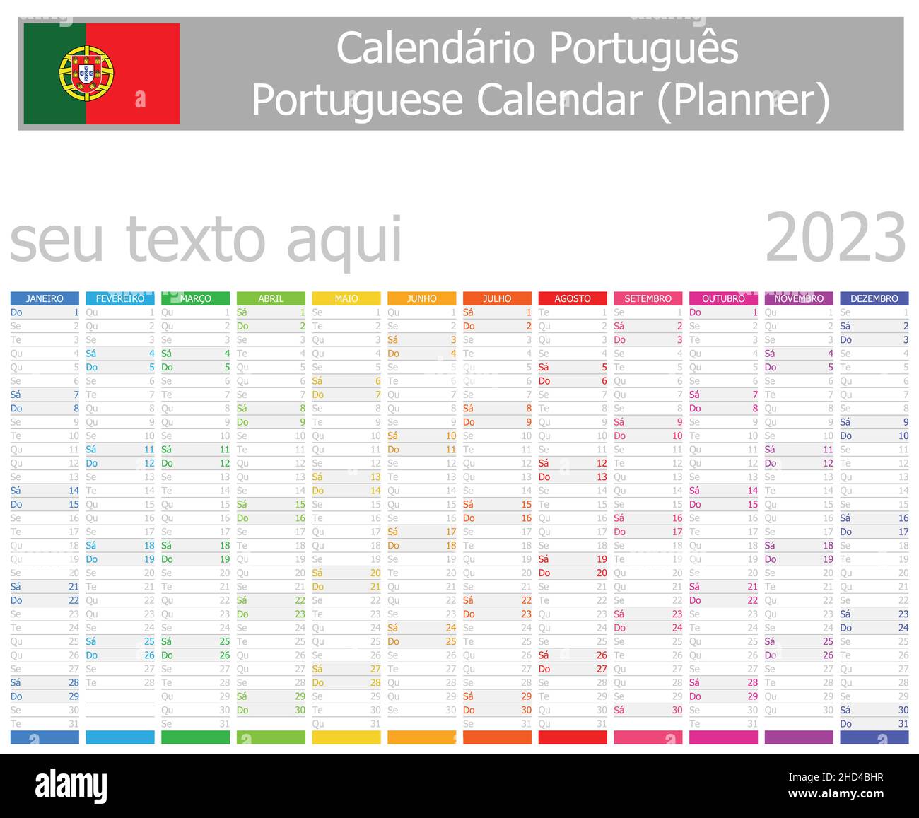 Calendrier Portugais 2023 Calendrier Portugais 2023 Mois Verticaux Sur Fond Blanc Image Vectorielle  Stock - Alamy