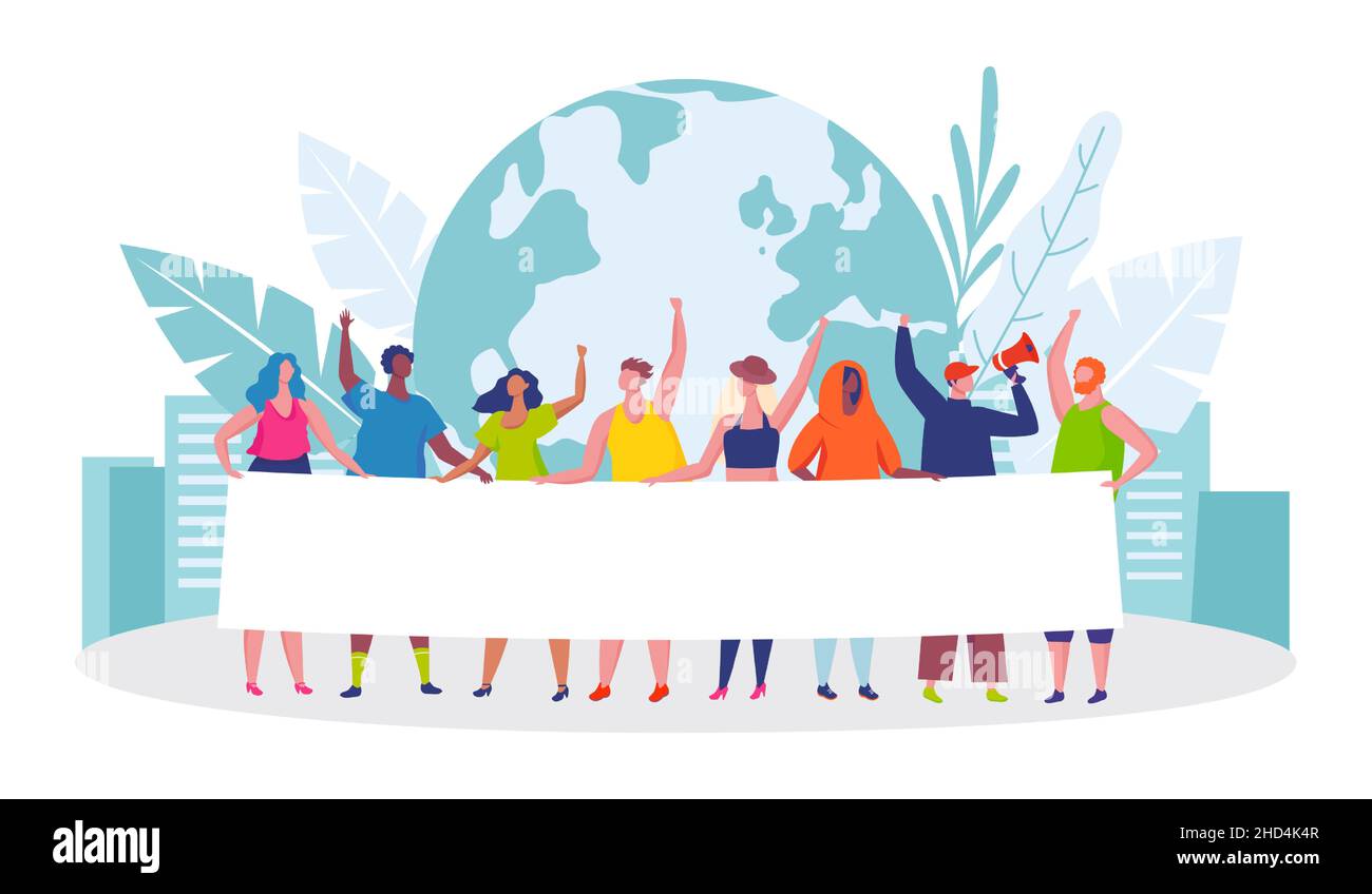 Les personnes protestant contre le réchauffement climatique et pour l'environnement.Manifestation vectorielle et militante, manifestation pour une illustration sans danger pour l'environnement Illustration de Vecteur