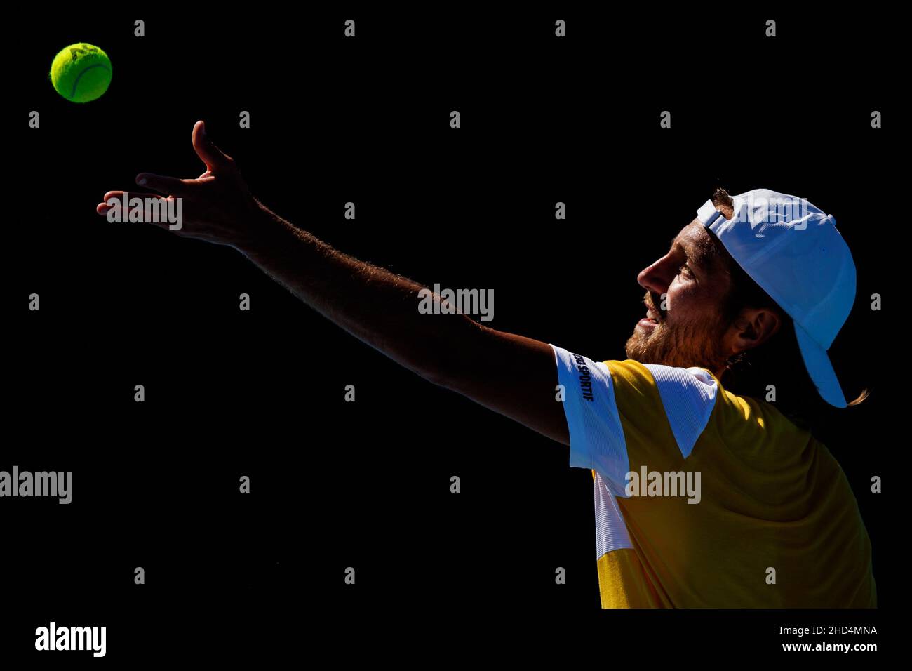 LUCAS POUILLE (FRA) en action lors de la qualification estivale 2022 de Melbourne le lundi 2022 janvier, Melbourne Park Banque D'Images