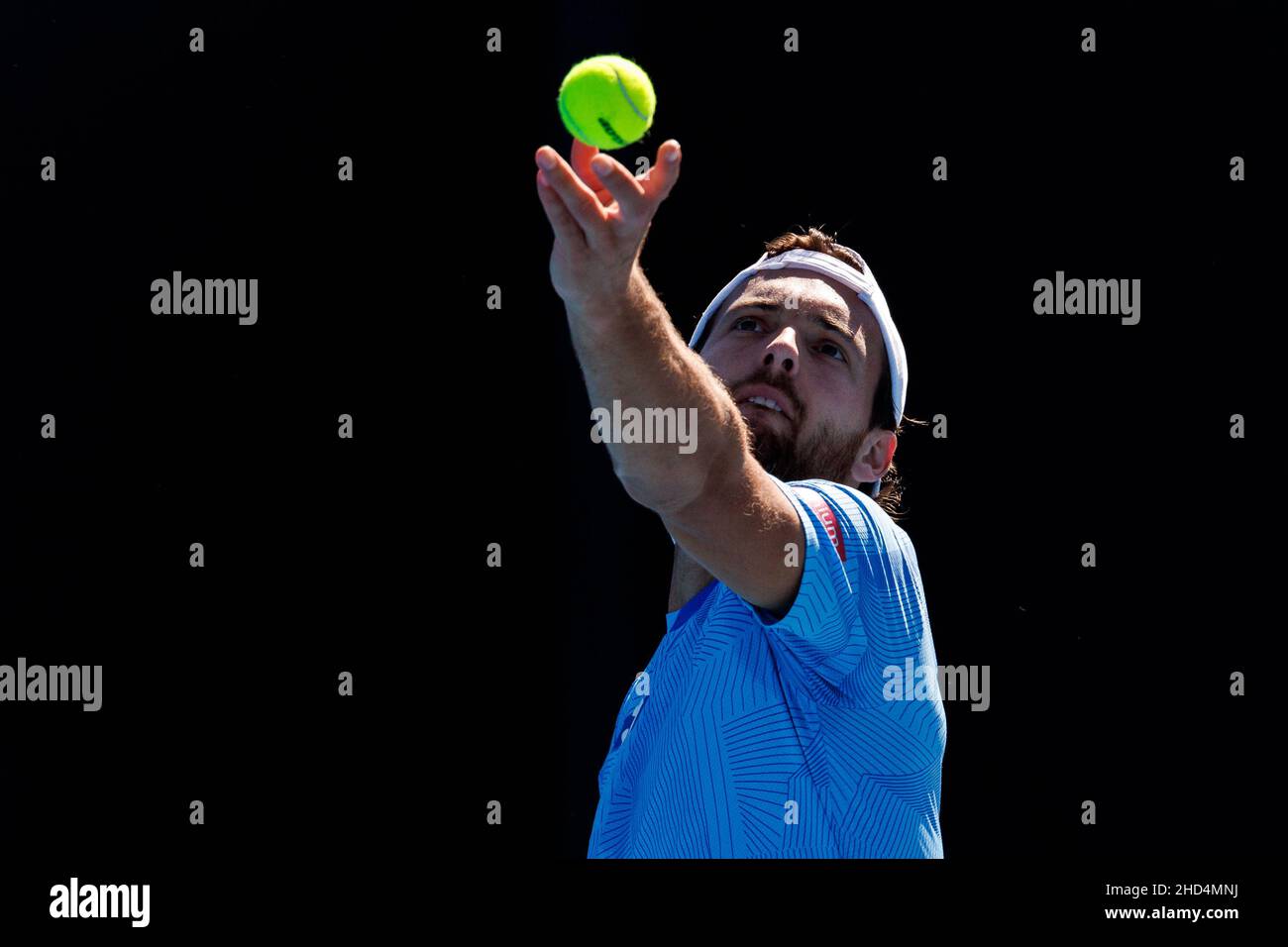 JOAO SOUSA (por) en action lors de la qualification estivale 2022 de Melbourne le lundi 2022 janvier, Melbourne Park Banque D'Images