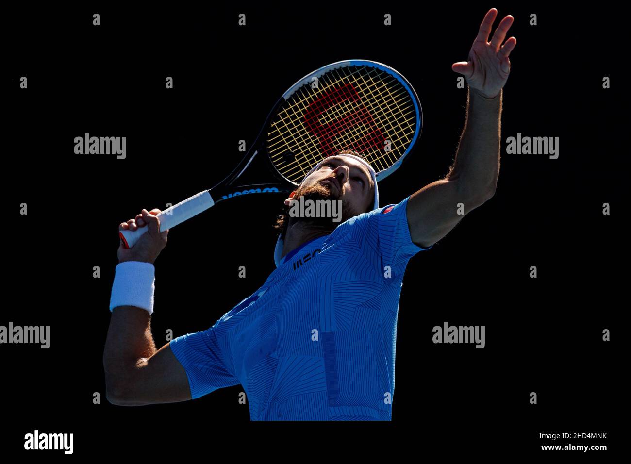 JOAO SOUSA (por) en action lors de la qualification estivale 2022 de Melbourne le lundi 2022 janvier, Melbourne Park Banque D'Images