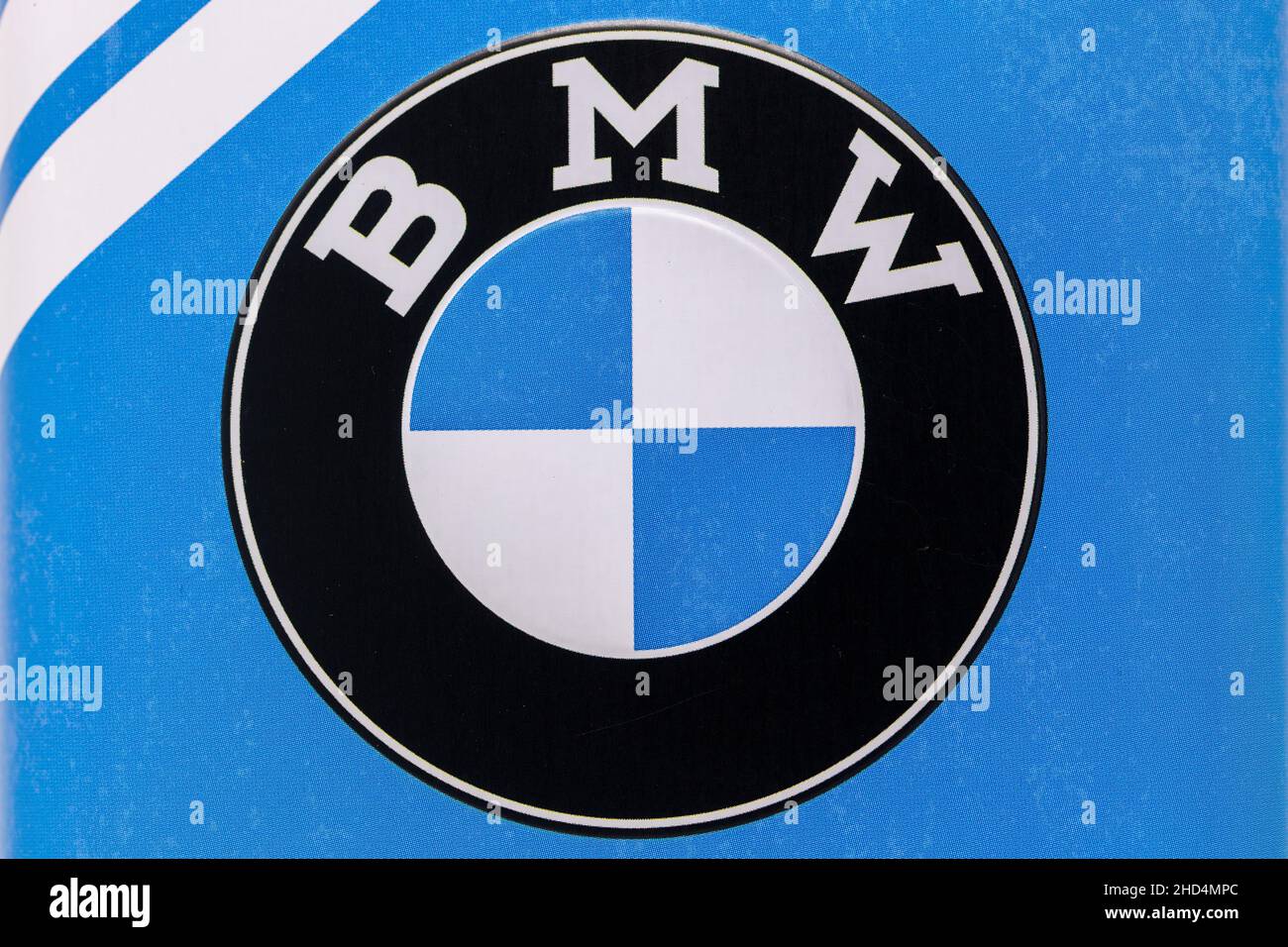 Logo BMW sur une boîte en boîte de style Art nostalgique Banque D'Images