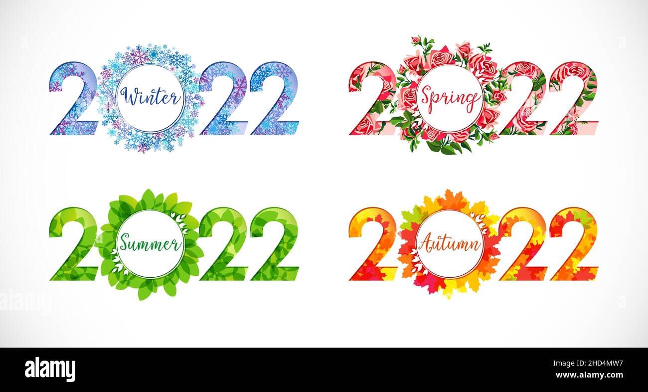 2022 ensemble d'icônes.Décorations de saison créatives.Concepts de logotype horizontal.Idée de bannière Web.Modèle de conception graphique isolé abstrait.Collection Illustration de Vecteur