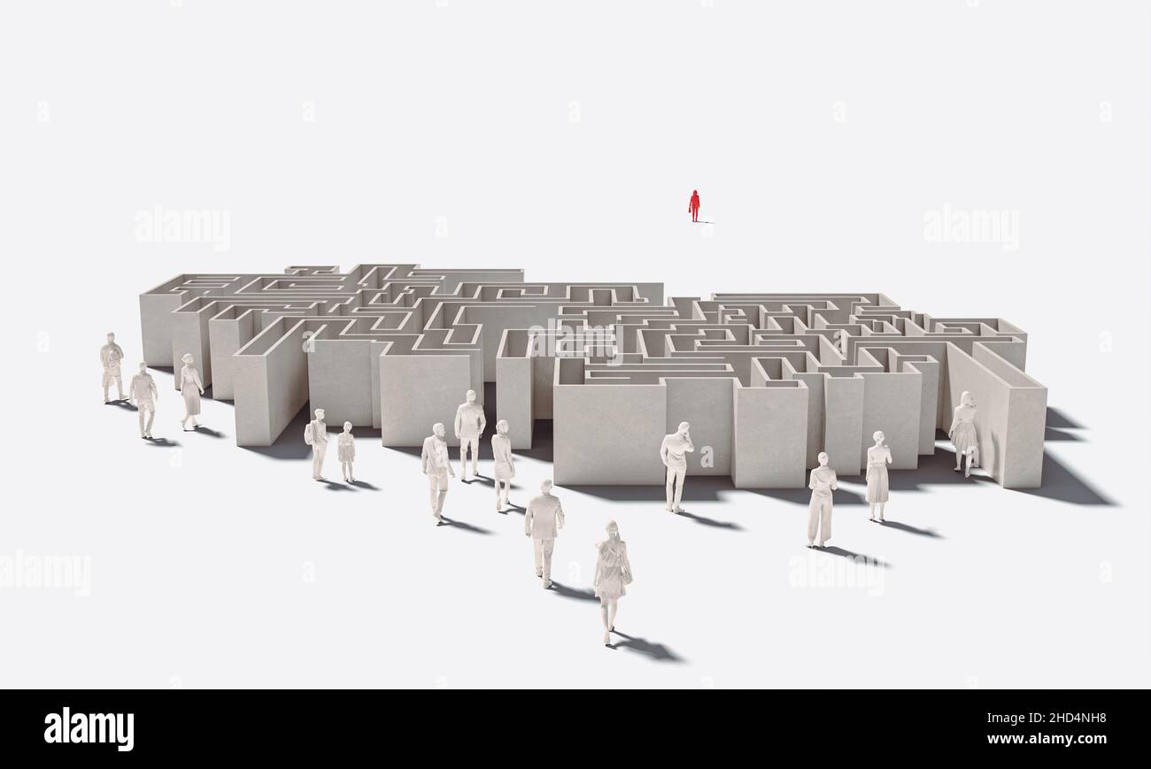 les gens face à un labyrinthe.3d modèles de rendu Banque D'Images