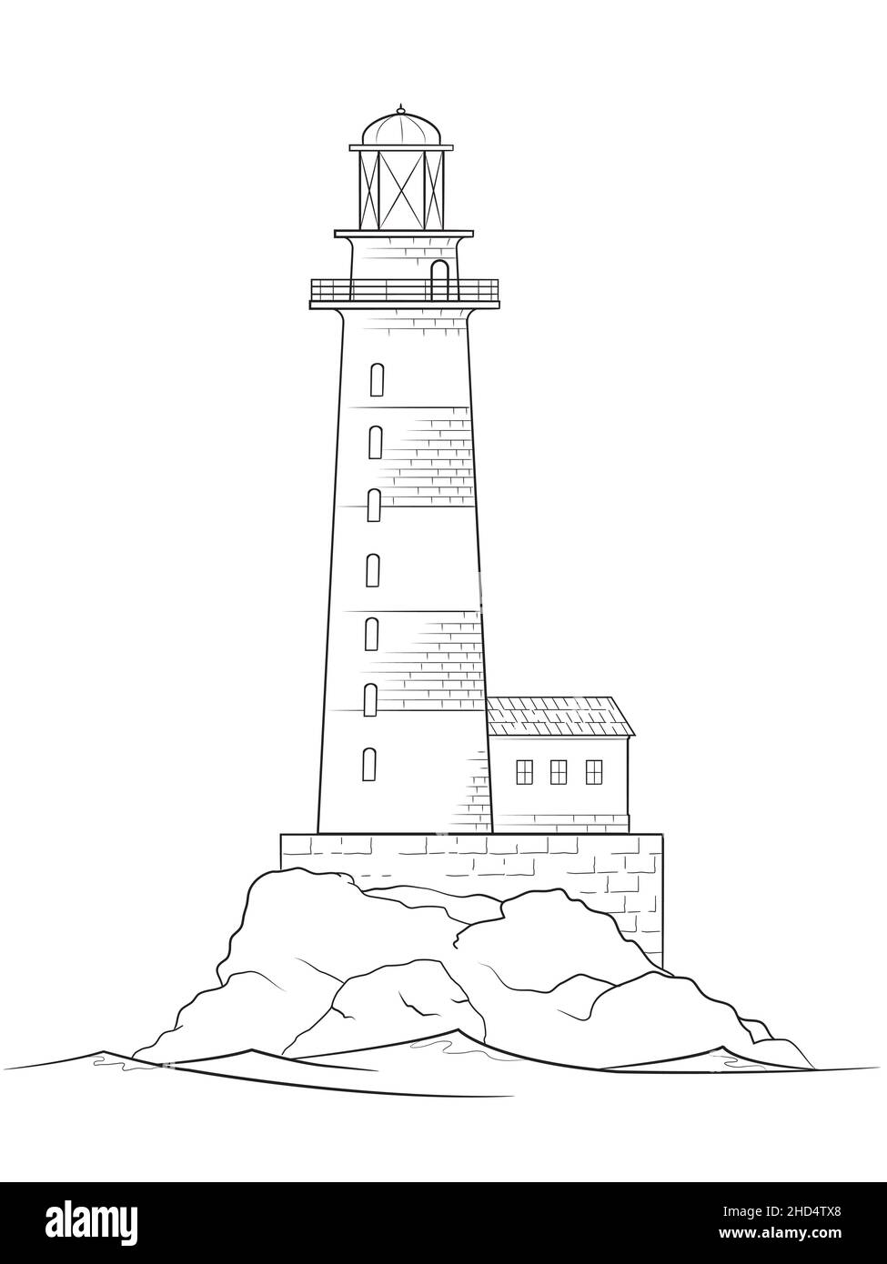 Dessin d'un bâtiment phare classique - illustration en noir et blanc Illustration de Vecteur