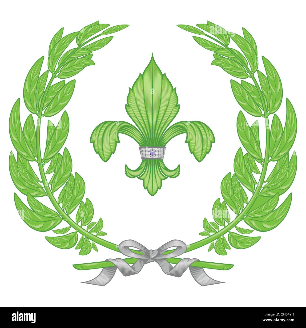 Dessin vectoriel de la fleur de lis avec couronne de Laurier, représentation de la fleur de lis, symbole utilisé dans l'héraldique médiévale Illustration de Vecteur