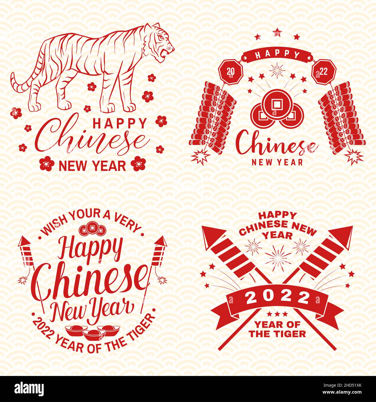Joyeux Nouvel An Chinois Dans Un Style Retro Carte Postale Classique De La Nouvelle Annee Chinoise De La Felicitation Du Tigre Carte De Voeux Pour L Annee Du Tigre Avec Signe Chinois Image Vectorielle Stock