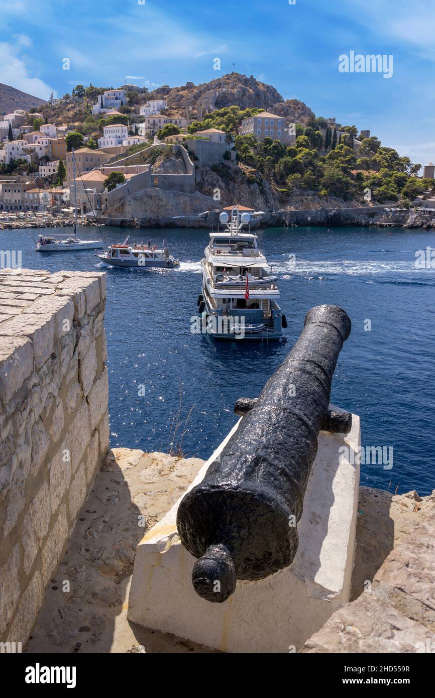 Entrée du port d'Hydra. Banque D'Images