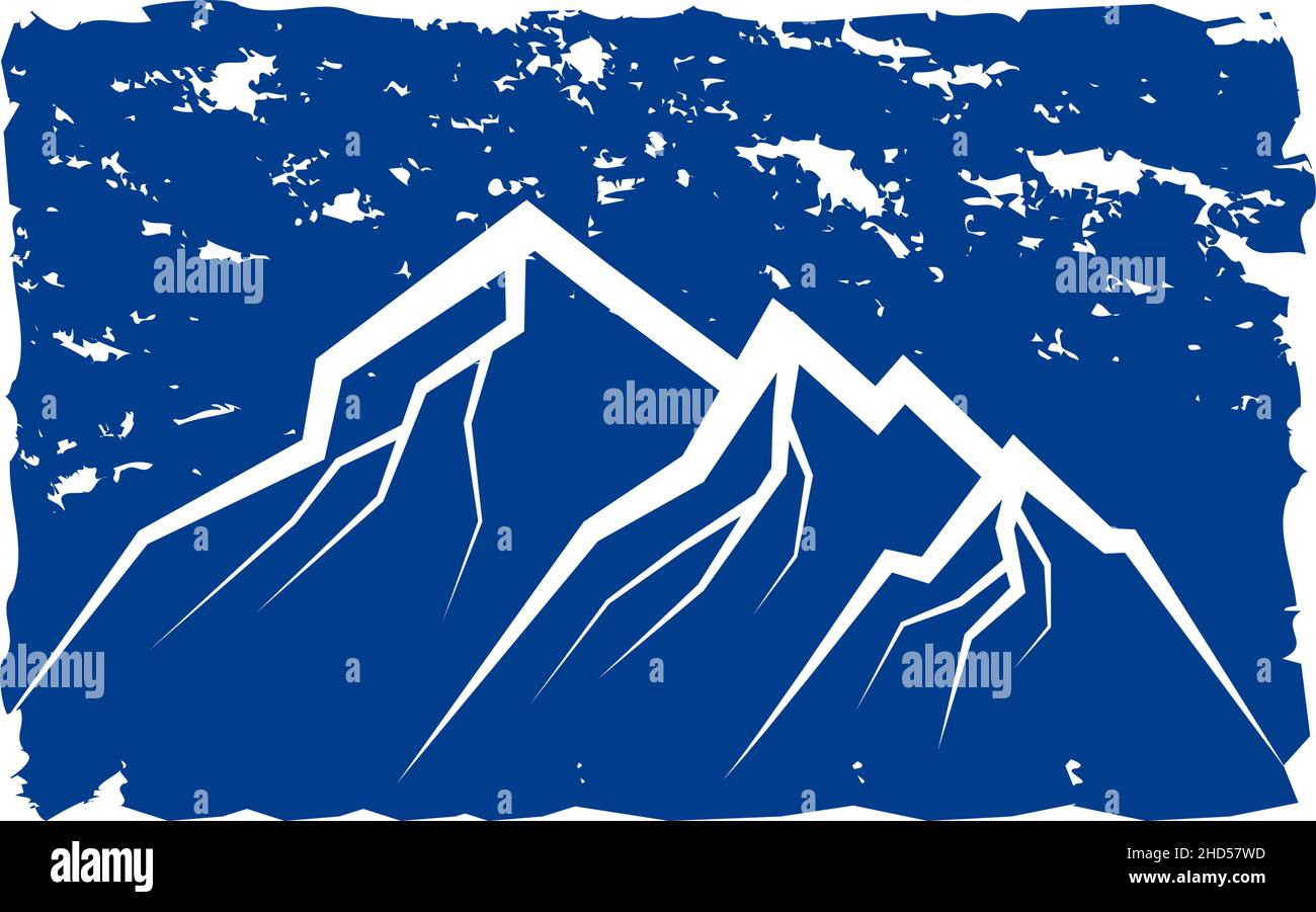 Chaîne de montagnes sous ciel bleu.Timbre vintage Illustration de Vecteur