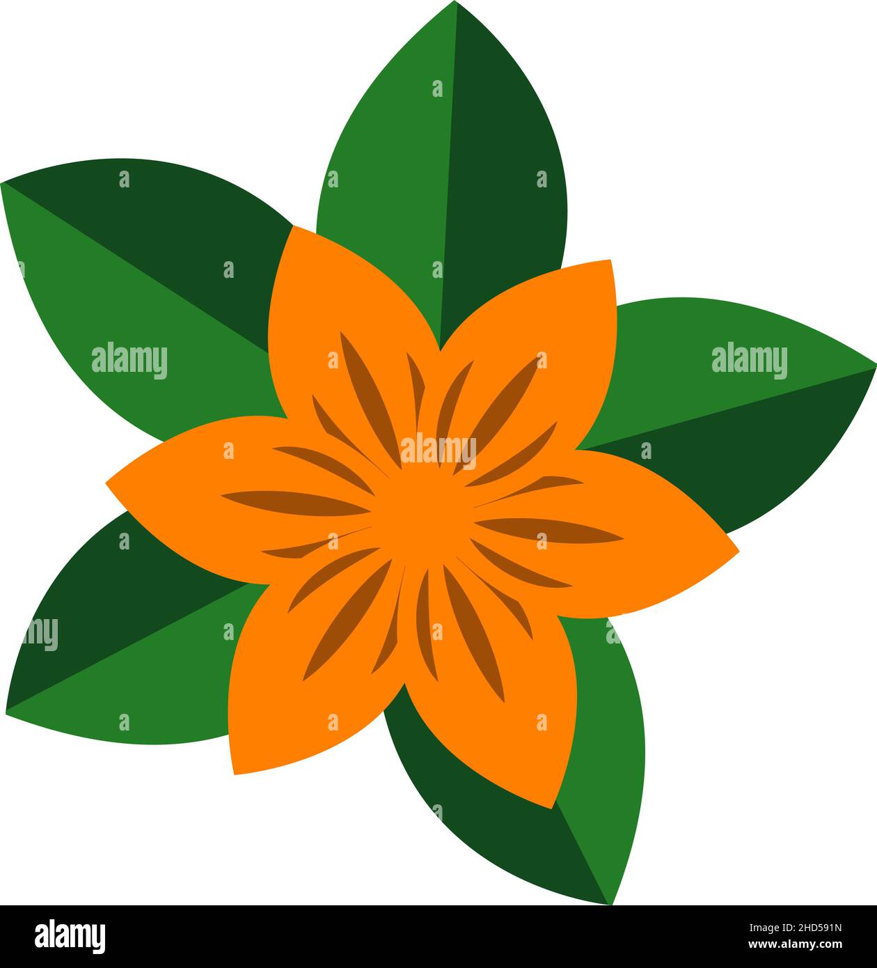 Fleur d'orange sur feuilles vertes.Icône en forme de fleur simple Illustration de Vecteur